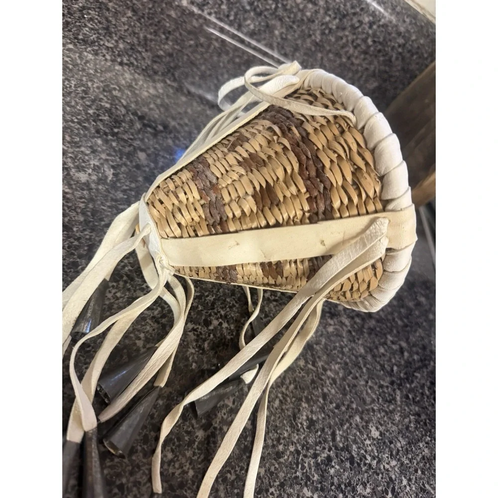VTG Hand Crafted Apache Burden Basket Native American Indian W Metal Cones
